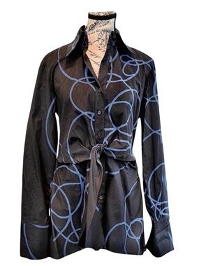 Couleur Abstract Print Tie-Front Blouse | Cotton Stretch | Made in USA | Size S